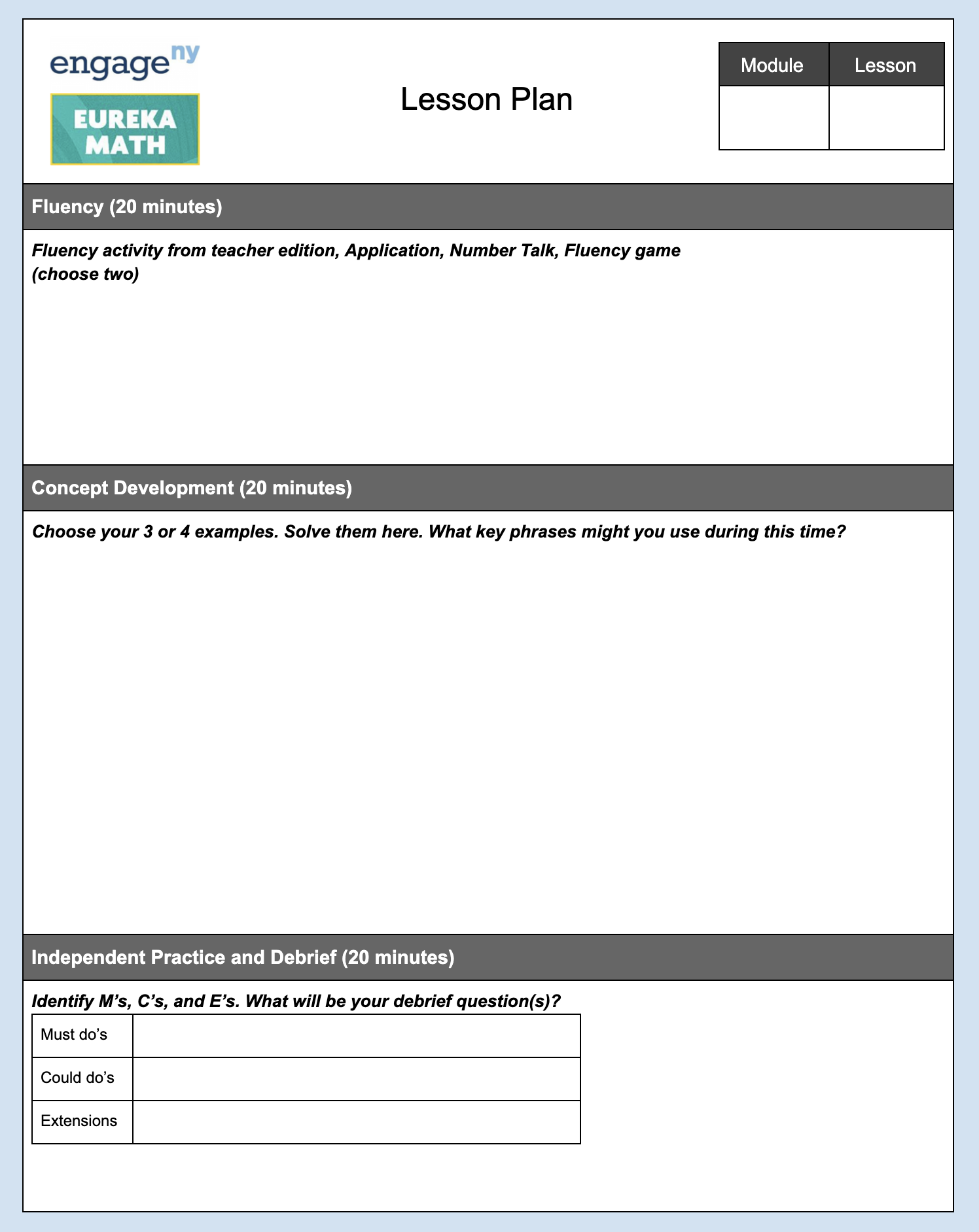 Embarc Lesson Plan Template